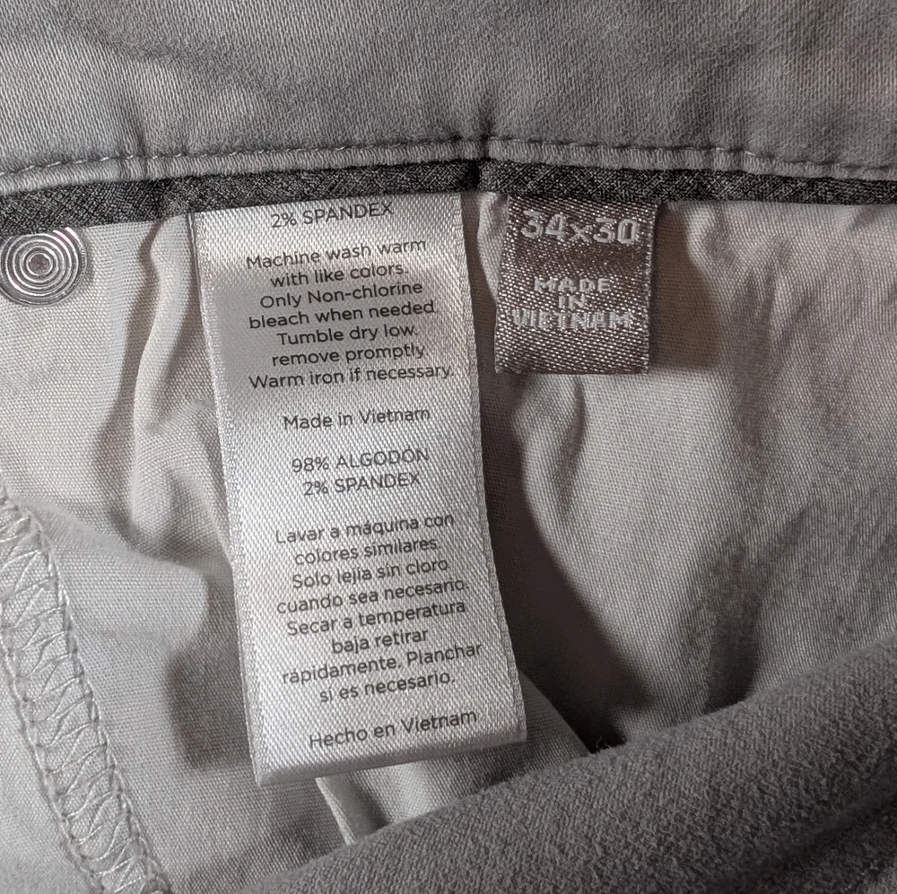Hickey Freeman Men Grey 5 Pocket Straight Leg Stretch Cotton Pants 34x30